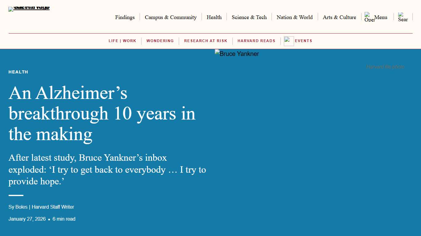 An Alzheimer’s breakthrough 10 years in the making — Harvard Gazette