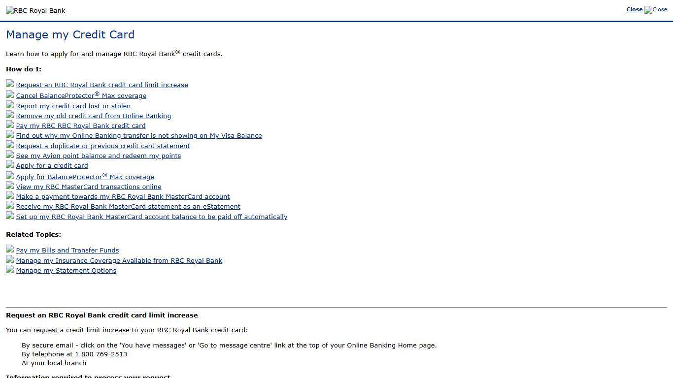 Manage my Visa - RBC Royal Bank